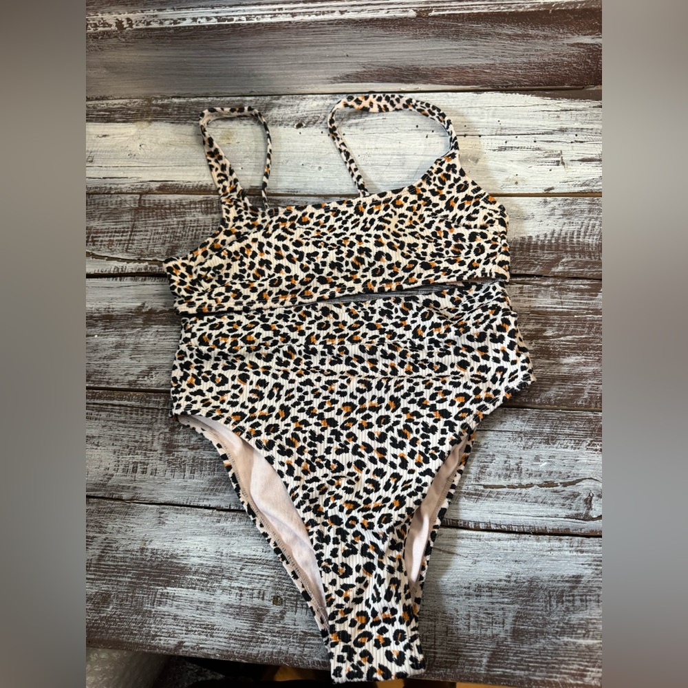 SALE 2/$10
Xhilaration Leopard Print Bikini Set - Beige/Black/Orange